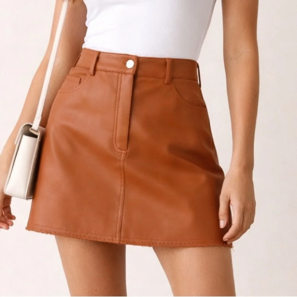 Chocolate Brown Vegan Leather Mini Skirt High Waisted Size L